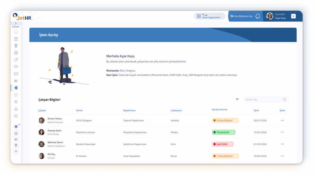 JetHR İşten Ayrılış Yönetimi