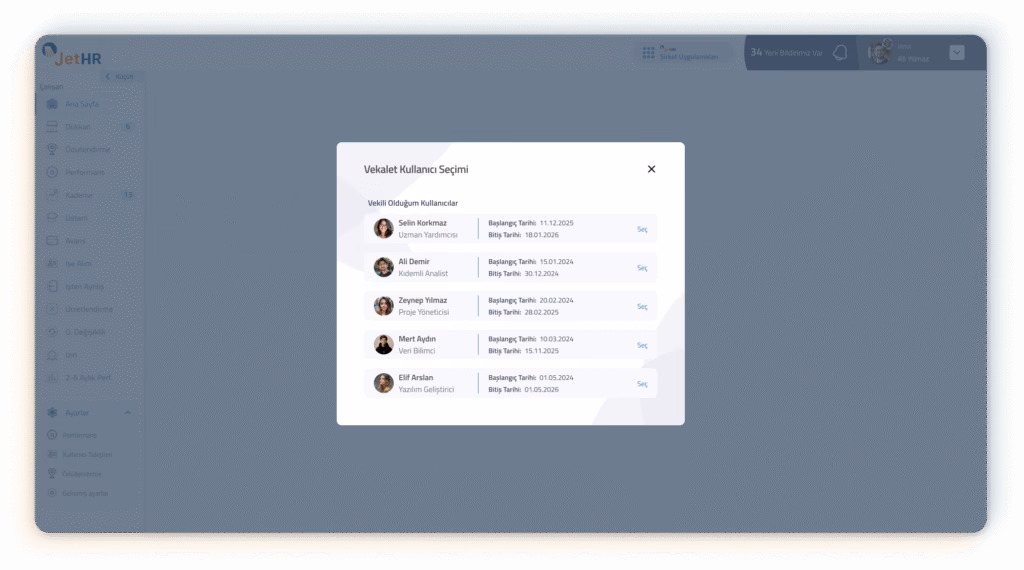 JetHR Vekalet Yönetimi