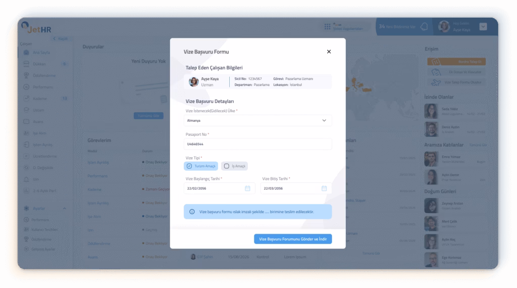 JetHR Vize Talep Yönetimi